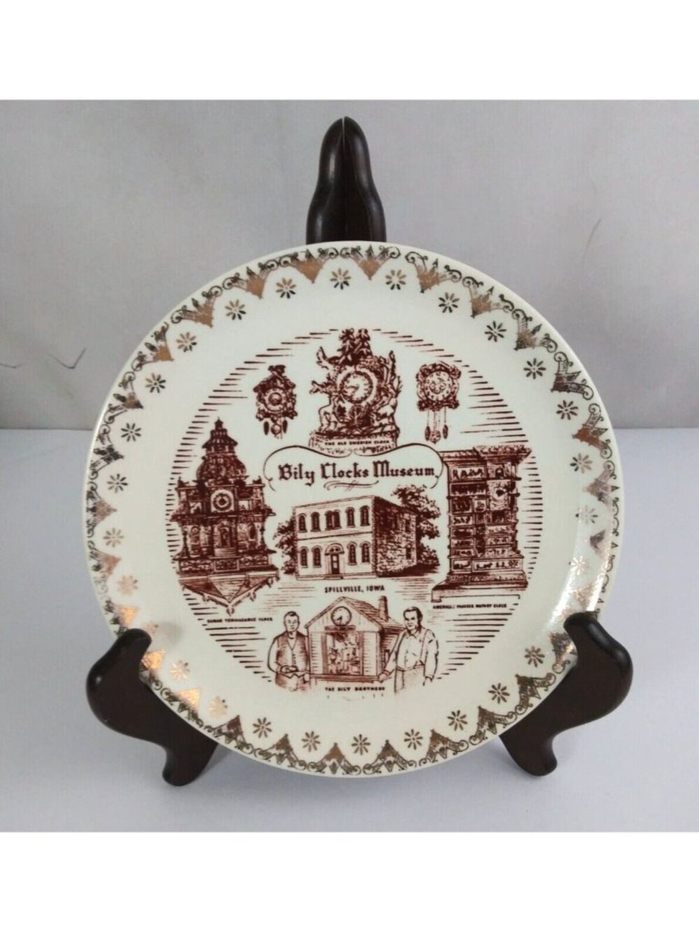 Vintage Bily Clocks Museum Spillville Iowa Gold Trim 7.25" Decorative Plate